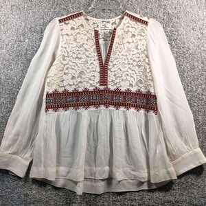 Stella Forest Peasant Blouse -‎ Lace Embroidered Bohemian Top - Womens Size XS
